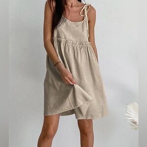 Commense l XS Brown Midi Sundress Sleeveless Tie Shoulders NWT. 705
